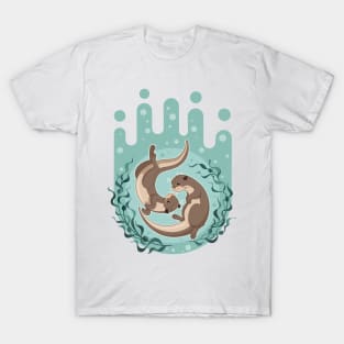 Sea otter floating on water with kelp forest vector illustration T-Shirt